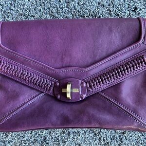 Treesje Violet Leather Clutch with Braided Accent